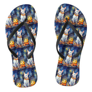 Halloween Bull Terrier With Pumpkins Scary  Flip Flops