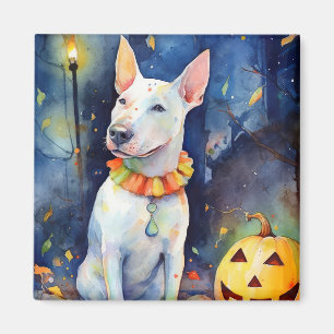 Halloween Bull Terrier With Pumpkins Scary Magnet