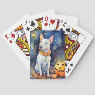 Halloween Bull Terrier With Pumpkins Scary  Playing Cards