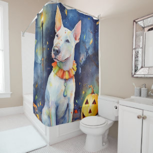 Halloween Bull Terrier With Pumpkins Scary  Shower Curtain