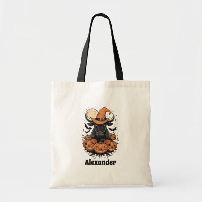 Halloween Bull Witch Personalised Halloween  Tote Bag (Front)