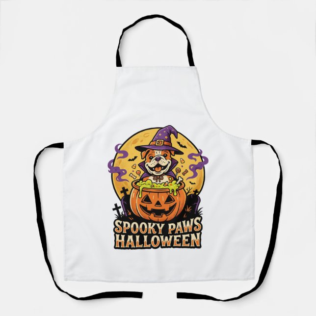 Halloween Bulldog Pumpkin Night Apron (Front)