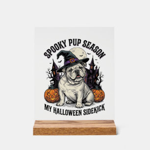 Halloween Bulldog Shirt Cute Witch Dog Vintage Gra Acrylic Sign
