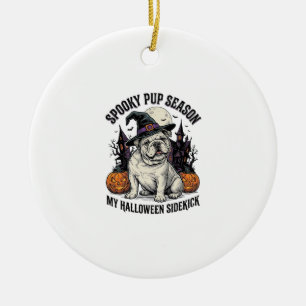 Halloween Bulldog Shirt Cute Witch Dog Vintage Gra Ceramic Tree Decoration