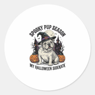 Halloween Bulldog Shirt Cute Witch Dog Vintage Gra Classic Round Sticker