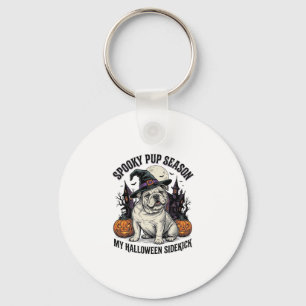 Halloween Bulldog Shirt Cute Witch Dog Vintage Gra Key Ring