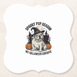 Halloween Bulldog Shirt Cute Witch Dog Vintage Gra Paper Coaster