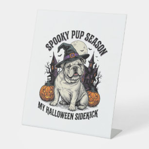 Halloween Bulldog Shirt Cute Witch Dog Vintage Gra Pedestal Sign