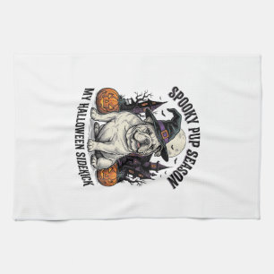 Halloween Bulldog Shirt Cute Witch Dog Vintage Gra Tea Towel