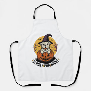 Halloween Bulldog Shirt With Vintage Pumpkin Dog A Apron