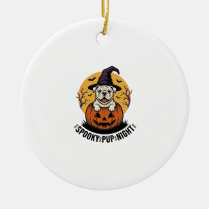 Halloween Bulldog Shirt With Vintage Pumpkin Dog A Ceramic Tree Decoration