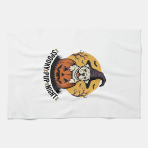 Halloween Bulldog Shirt With Vintage Pumpkin Dog A Tea Towel