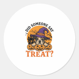Halloween Bulldog Witch Dog Treat Vintage Shirt De Classic Round Sticker
