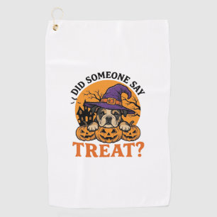 Halloween Bulldog Witch Dog Treat Vintage Shirt De Golf Towel