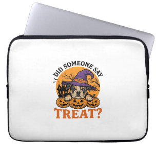 Halloween Bulldog Witch Dog Treat Vintage Shirt De Laptop Sleeve