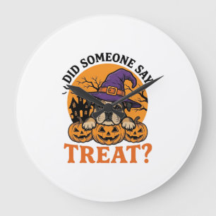 Halloween Bulldog Witch Dog Treat Vintage Shirt De Large Clock