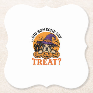 Halloween Bulldog Witch Dog Treat Vintage Shirt De Paper Coaster