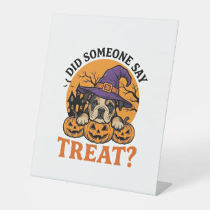 Halloween Bulldog Witch Dog Treat Vintage Shirt De Pedestal Sign