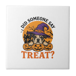 Halloween Bulldog Witch Dog Treat Vintage Shirt De Tile