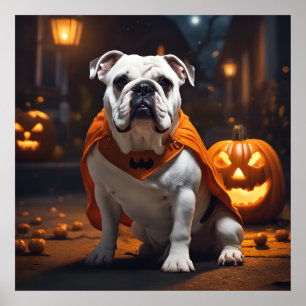 Halloween Bulldog With Costume On An October Night Poster