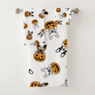 Halloween Bulldogs And Pumpkins Pattern Bath Towel Set