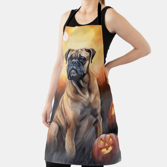 Halloween Bullmastiff With Pumpkins Scary Apron (Insitu)