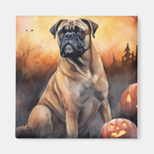 Halloween Bullmastiff With Pumpkins Scary Magnet