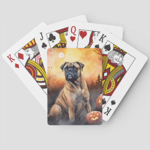 Halloween Bullmastiff With Pumpkins Scary Playing Cards