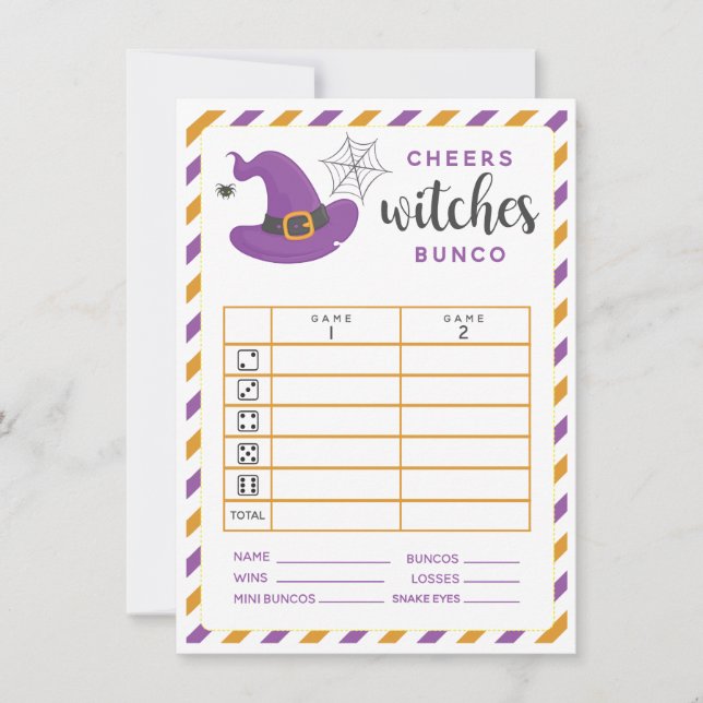 Halloween Bunco card Cheers Witches 2 rounds (Front)