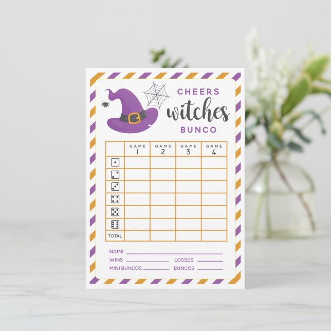 Halloween Bunco card Cheers Witches October Theme (Standing Front)