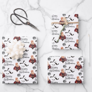 Halloween Bunny Wrapping Paper Flat Sheet Set of 3