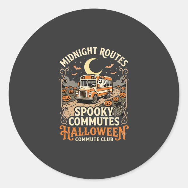 Halloween Bus Driver Midnight Route Classic Round Sticker (Front)