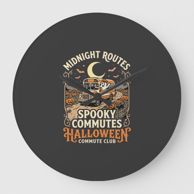 Halloween Bus Driver Midnight Route Large Clock (Front)
