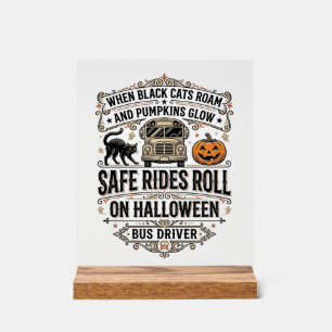 Halloween Bus Driver Spooky Vintage Engraving Shir Acrylic Sign