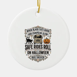 Halloween Bus Driver Spooky Vintage Engraving Shir Ceramic Tree Decoration