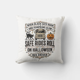 Halloween Bus Driver Spooky Vintage Engraving Shir Cushion
