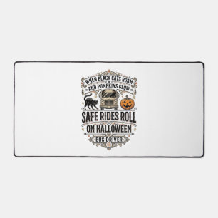 Halloween Bus Driver Spooky Vintage Engraving Shir Desk Mat