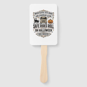 Halloween Bus Driver Spooky Vintage Engraving Shir Hand Fan