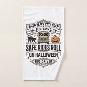 Halloween Bus Driver Spooky Vintage Engraving Shir Hand Towel
