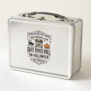 Halloween Bus Driver Spooky Vintage Engraving Shir Metal Lunch Box