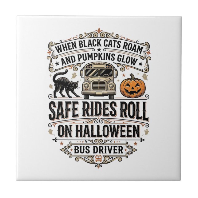 Halloween Bus Driver Spooky Vintage Engraving Shir Tile (Front)