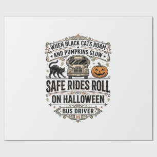 Halloween Bus Driver Spooky Vintage Engraving Shir Wrapping Paper