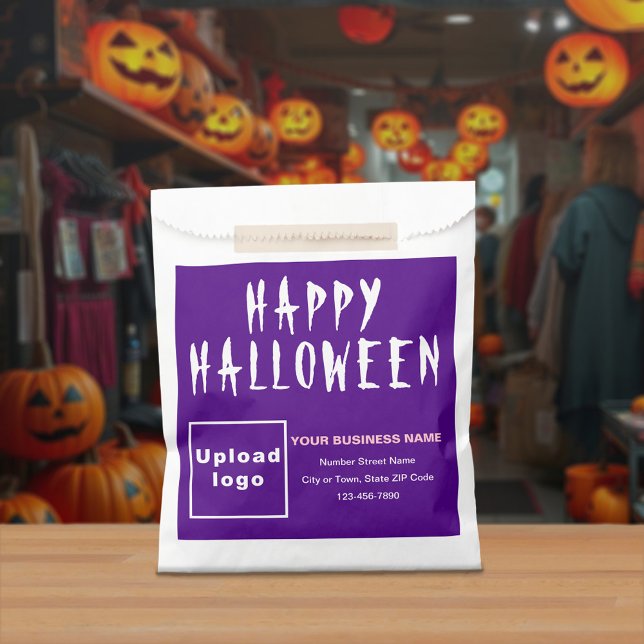 Halloween Business Purple Background Paper Bag (Purple business brand on paper bag for Halloween)