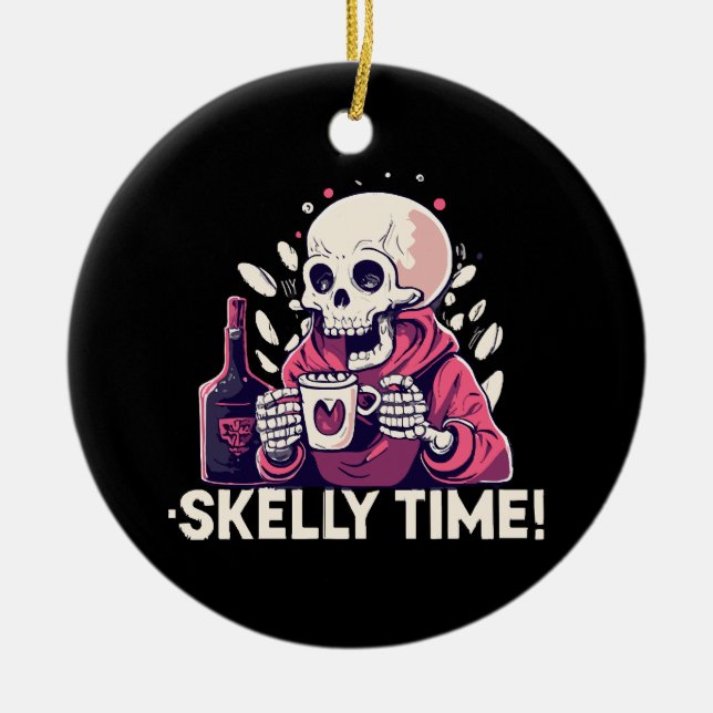 halloween but its skelly time ceramic tree decoration (Front)