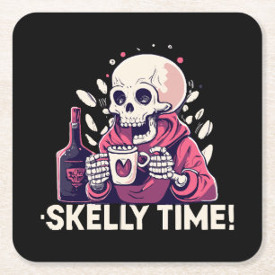 halloween but its skelly time square paper coaster