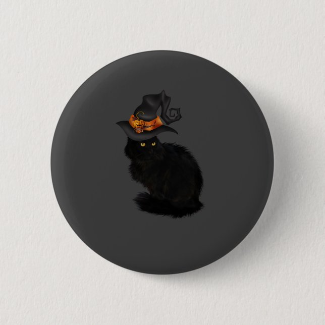 Halloween Button with Black Cat Design (Front)