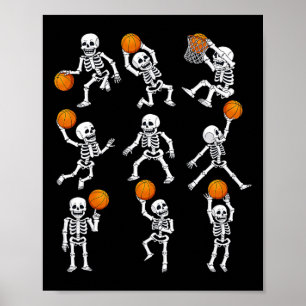 Halloween Bysketbyll Skeletons Dunking Dribble Boy Poster
