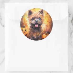 Halloween Cairn Terrier With Pumpkins Scary Classic Round Sticker
