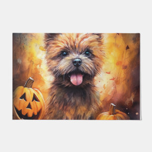 Halloween Cairn Terrier With Pumpkins Scary Doormat