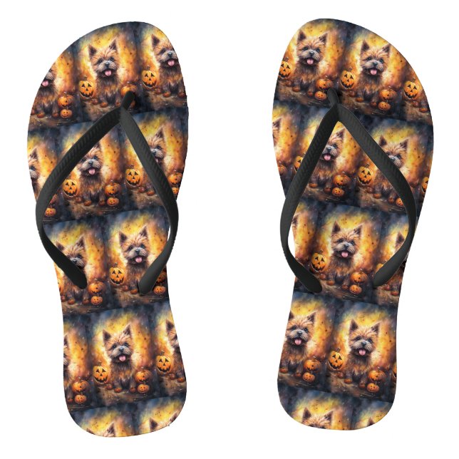 Halloween Cairn Terrier With Pumpkins Scary  Flip Flops (Footbed)